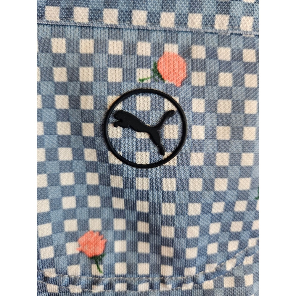 Puma Golf Polo Mens XL Blue Gingham Rose Floral Country Club Excellent Shirt - Picture 6 of 6